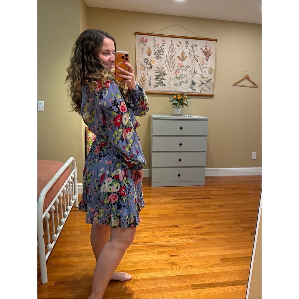 Tuckernuck byTiMo Floral Long-Sleeve Smocked Waist Dress in Lavender Blue XL - Picture 3 of 15